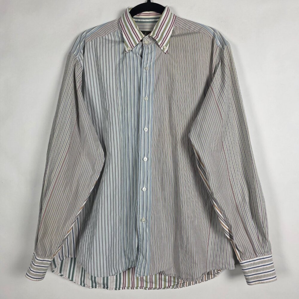 Ermenegildo Zegna Colorful Stripes Mens Large Long Sleeve Button Shirt